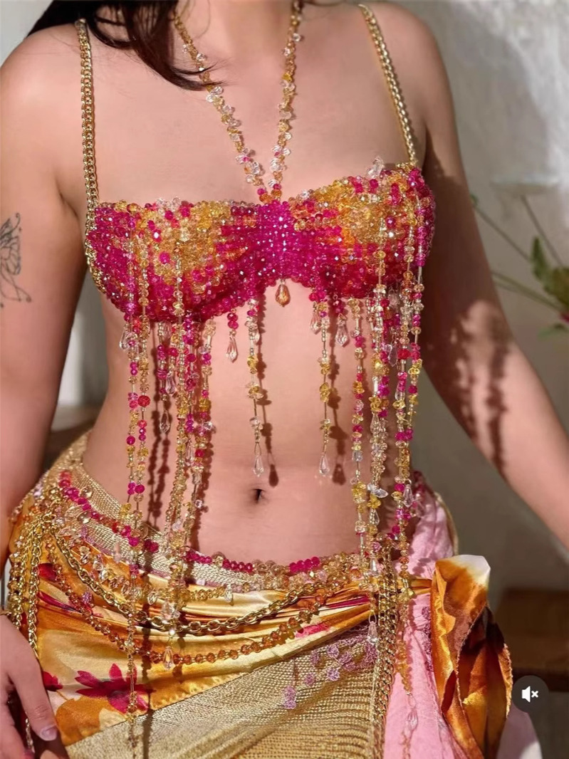 Body Jewelry Bra - Novo artesanal colorido frisado borla corpo