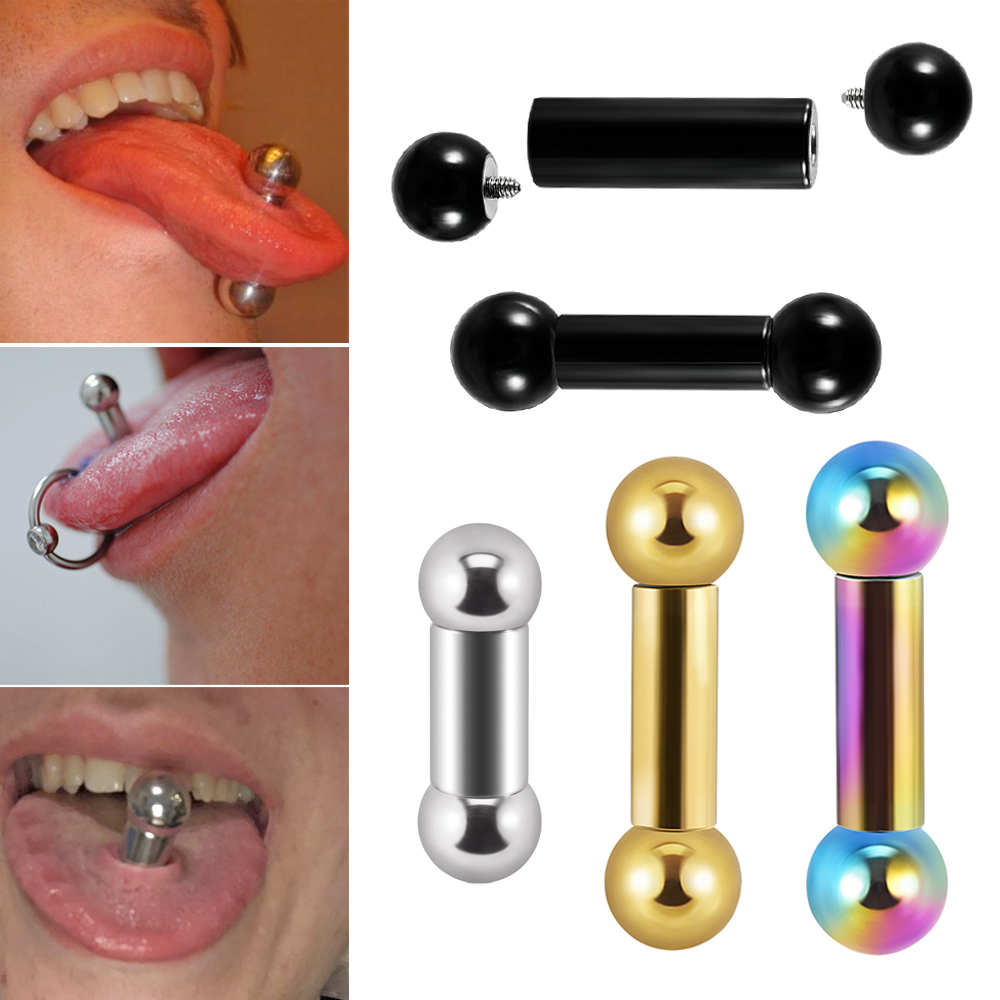 Tongue Barbell Straight - 1pc aço cirúrgico prata ouro grande