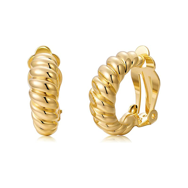 Body Jewelry Gold - Brincos Clip-On de Aço Inoxidável Chunky