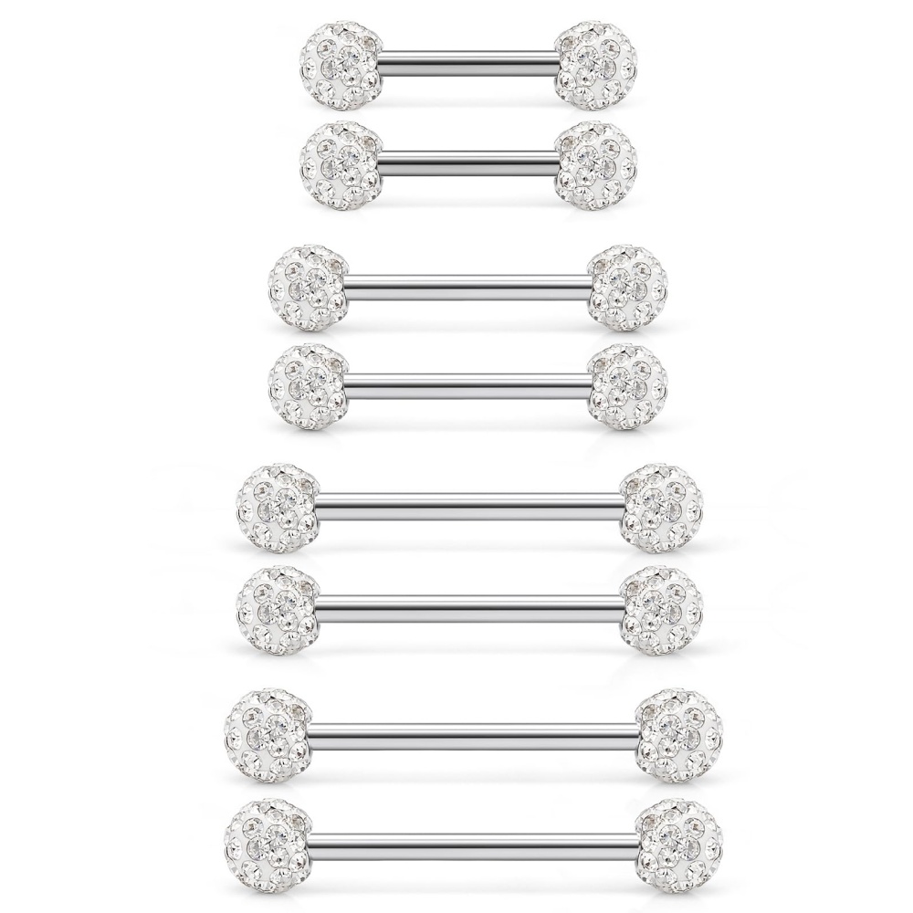 Tongue Barbell Straight - 8 PCs 14G CZ pavimentado bola