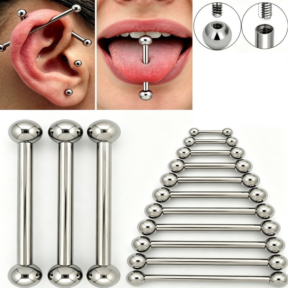 Tongue Barbell Straight - Piercings de Titânio G23 14G 16G: