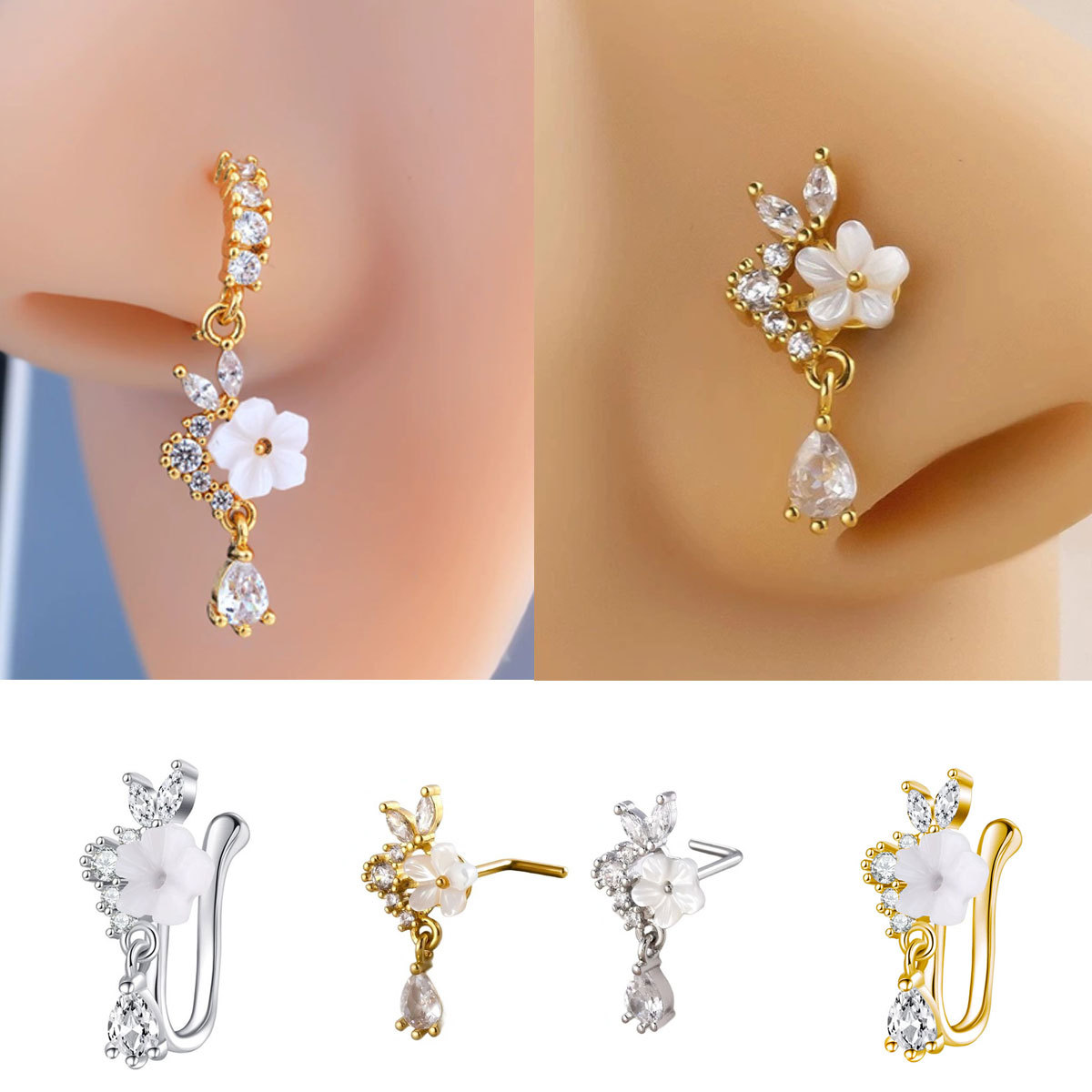 Argola de Nariz Dourada com Fl - Body Jewelry Surgical Steel avaliação e preço