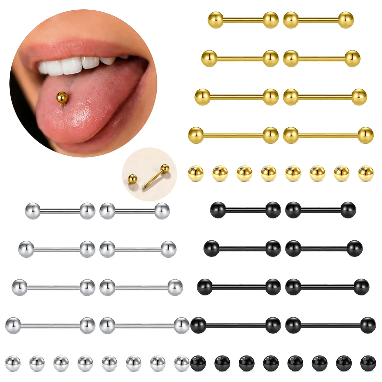 16 peças, barra reta de 14G e  - Tongue Barbell Straight avaliação e preço