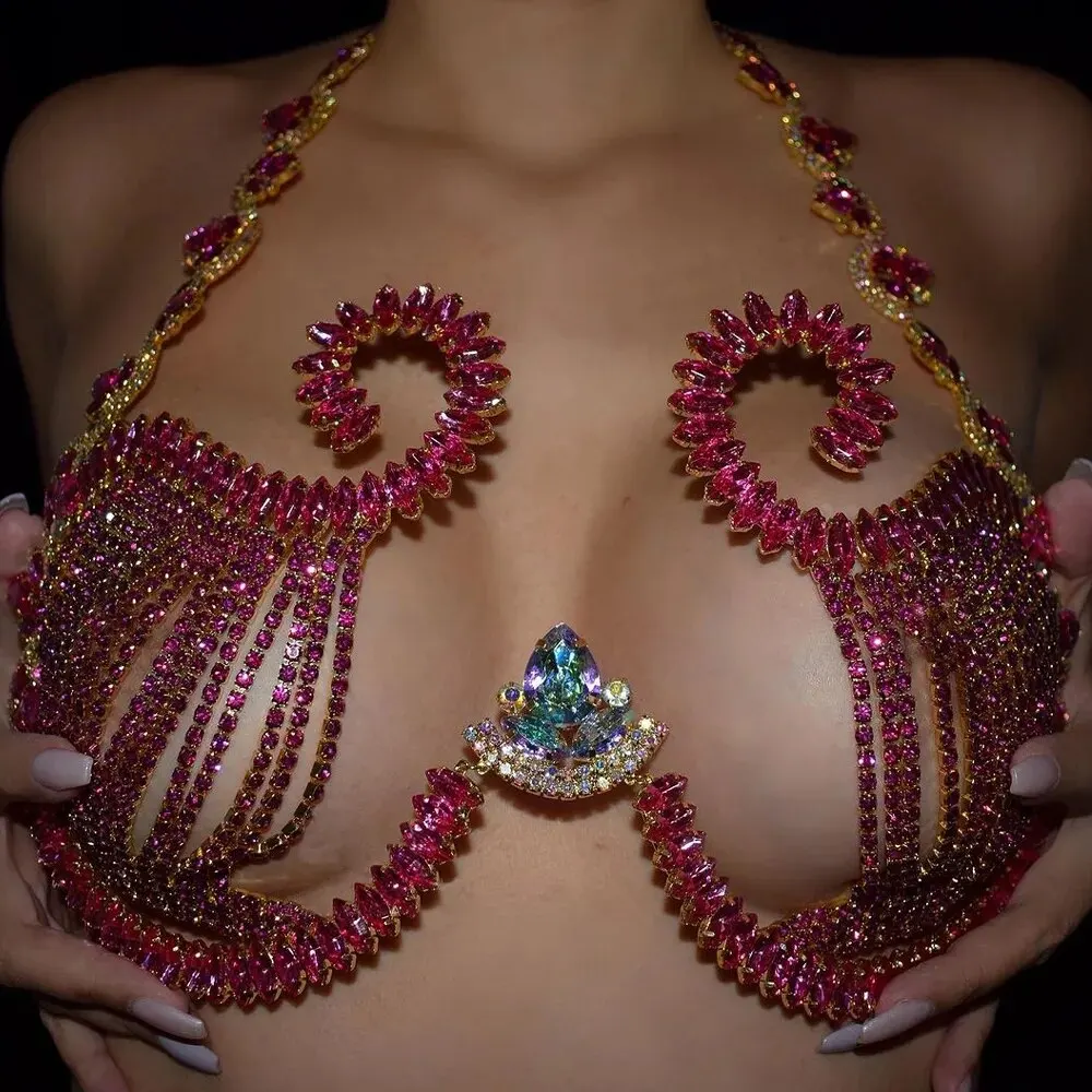 Rave Rosa Cristal Peito Suport - Body Jewelry Bra avaliação e preço